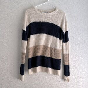 Navy, white and tan striped sweater